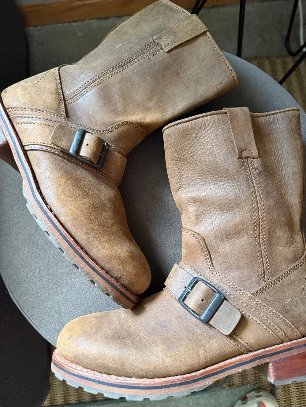L.L. Bean Roughout Leather Mens 8.5 Engineer Boots with Buckle Outdoors